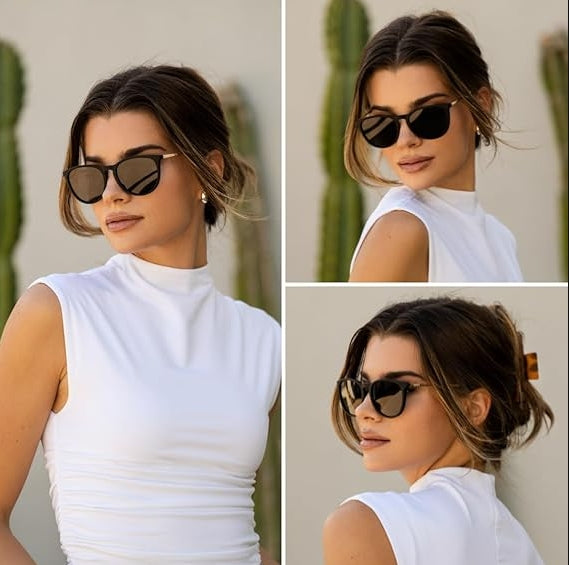 Women's Retro Round Sunglasses Polarized UV Protection Trendy Designer Style Fashion Shades for Women