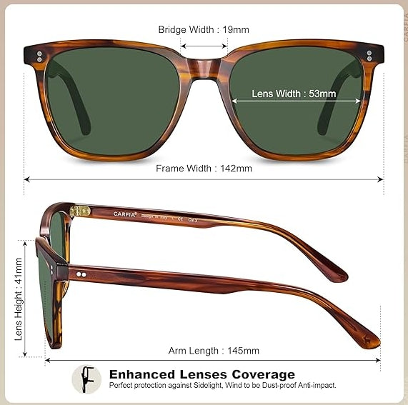 Retro Acetate Polarized Sunglasses for Men UV400 Anti-Glare Driving Outdoor Sun Glasses CA5354WS