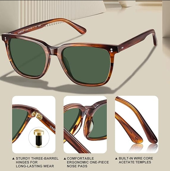 Retro Acetate Polarized Sunglasses for Men UV400 Anti-Glare Driving Outdoor Sun Glasses CA5354WS