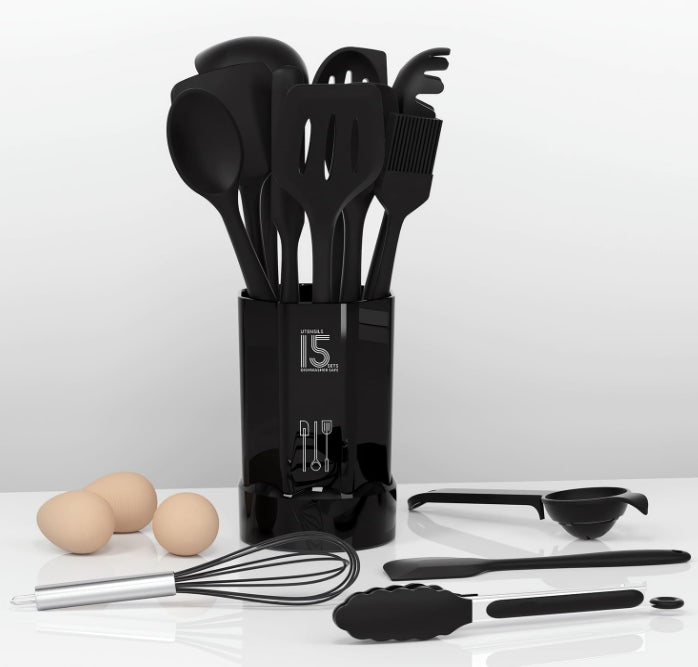 Silicone Cooking Utensils Set Heat Resistant 446°F BPA Free Kitchen Tools Turner Tongs Spatula Spoon Brush Whisk for Nonstick Cookware Dishwasher Safe